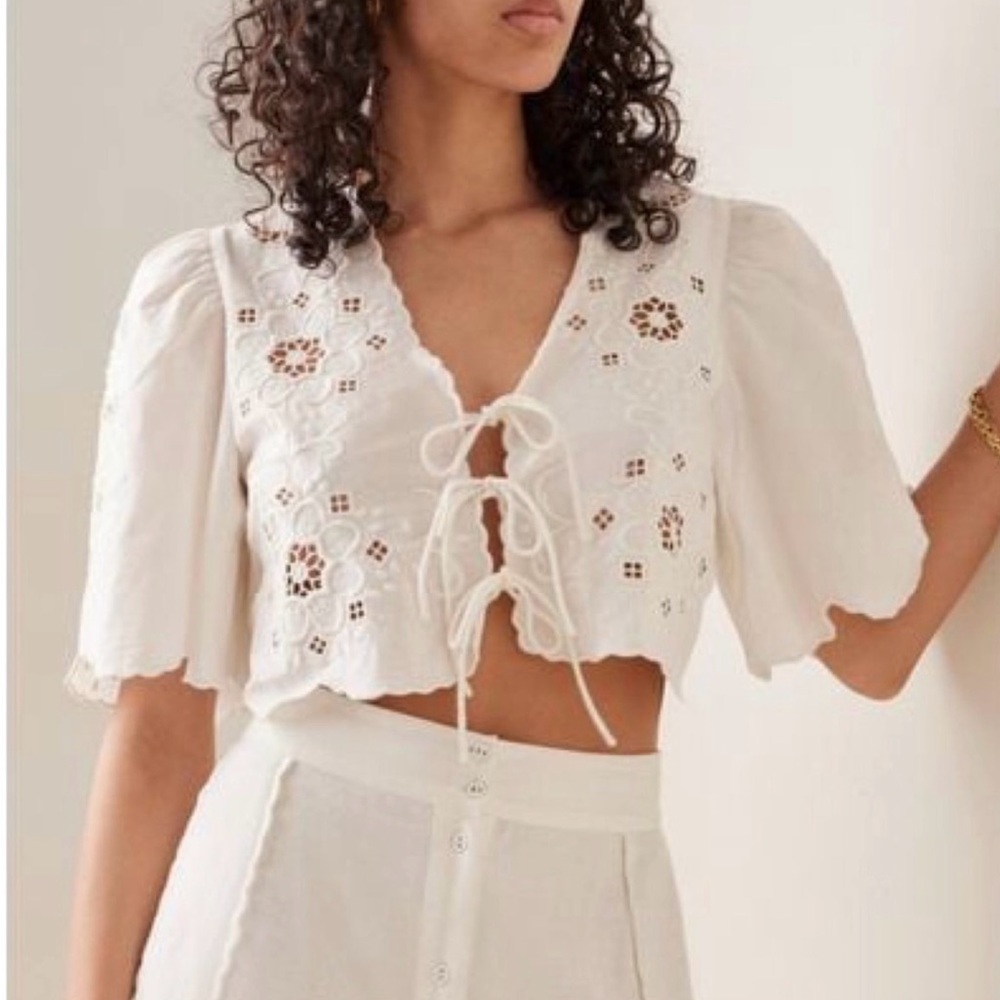 Sea New York 🤍 Kiara Broderie Anglaise Cotton Blouse, White, Size Medium